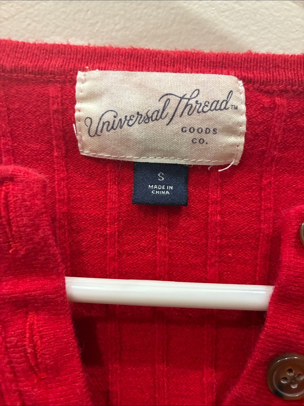 Universal Thread Red Ribbed Henley Long Sleeve Top - Picture 3 of 5